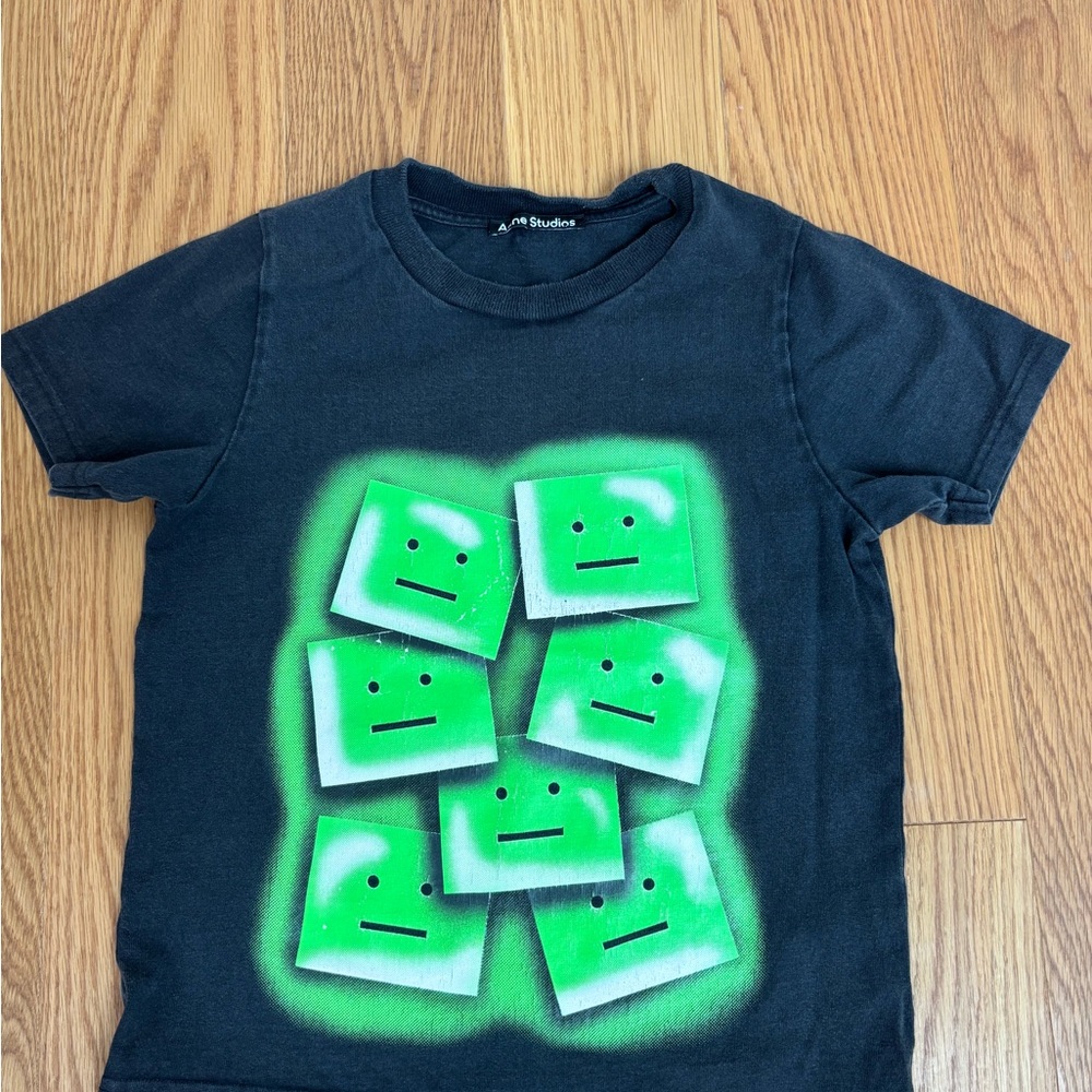 Kids Acne Studios Black and Green Graphic Tee